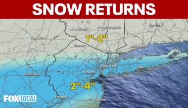 Up to 3 inches of snow possible Sunday night in New York City, Long Island, northeast New Jersey