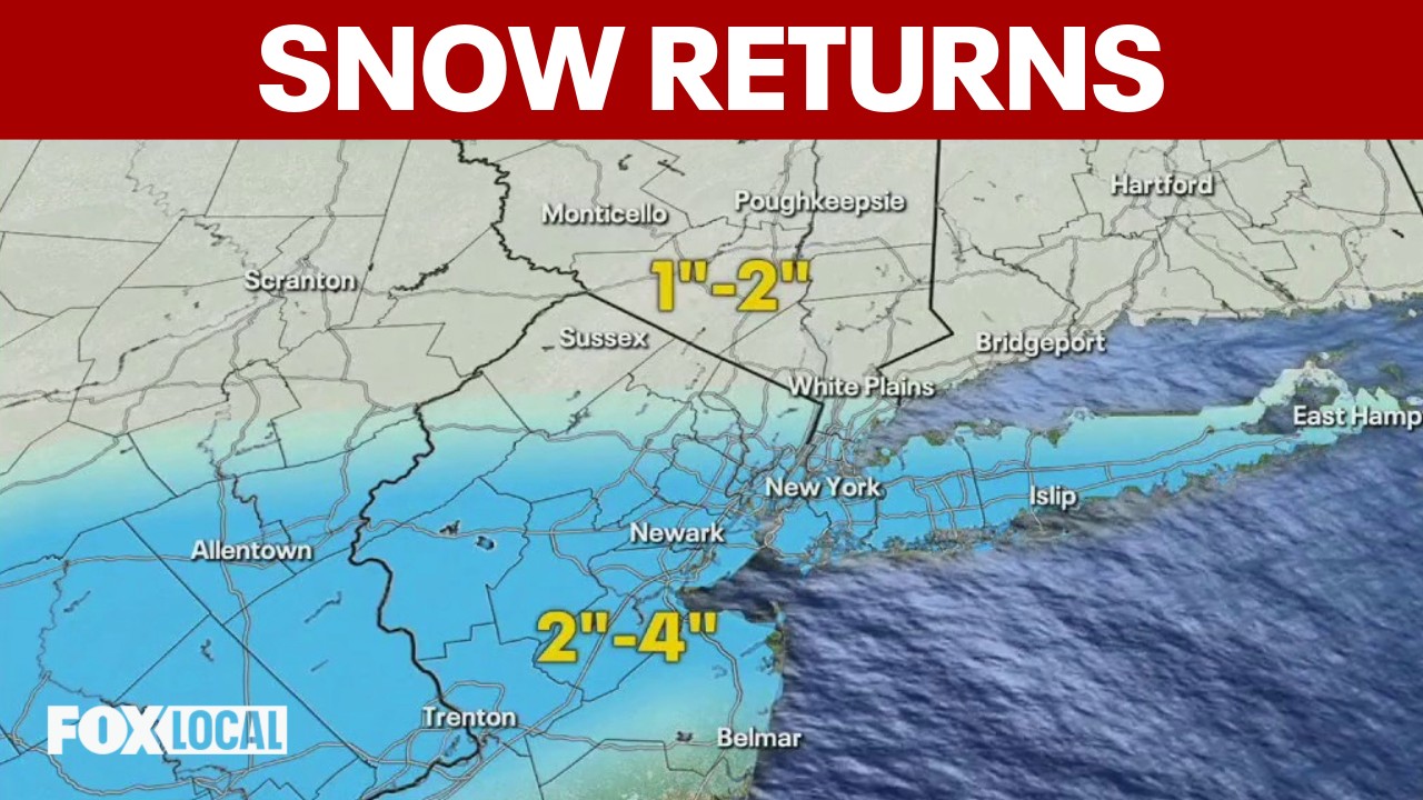 Up to 3 inches of snow possible Sunday night in New York City, Long Island, northeast New Jersey