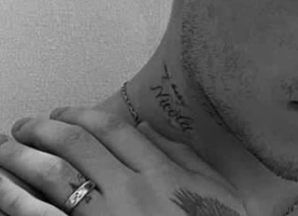 Brooklyn has Nicola's name written alongside the words 'My baby'