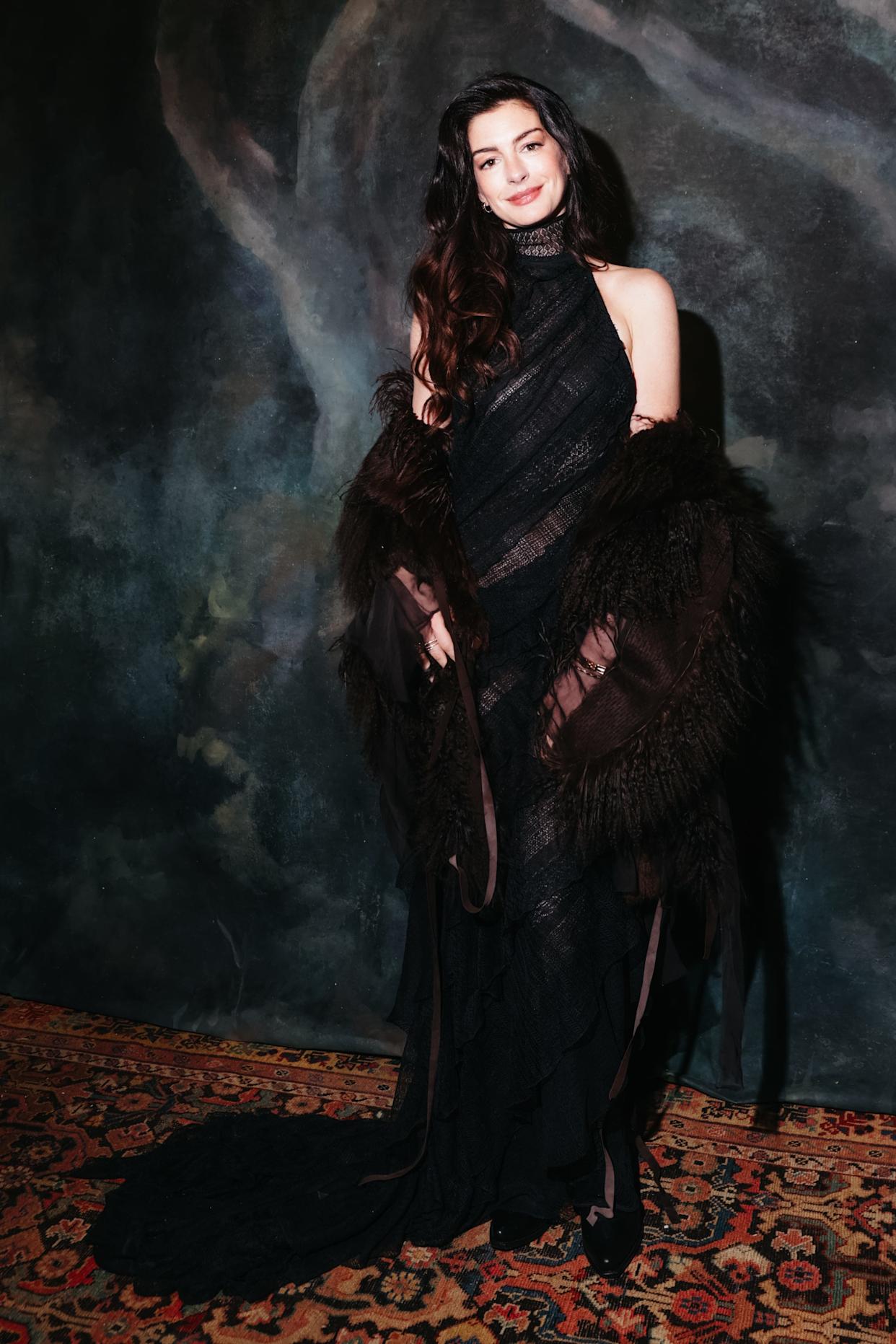 Anne Hathaway at the Ralph Lauren fall runway show during New York Fashion Week.