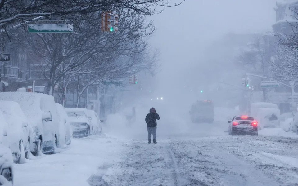 Visibility has reduced as a result of a winter storm in New York
