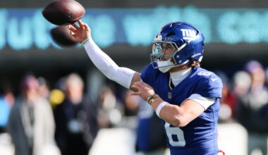 New York Giants' Jaxson Dart rides mechanical bull in Oxford
