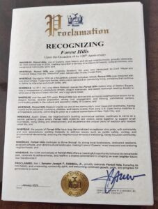 Copies of the Proclamation are available at Senator Addabbo’s Middle Village Office, located at 66-85 73rd Place, Middle Village.