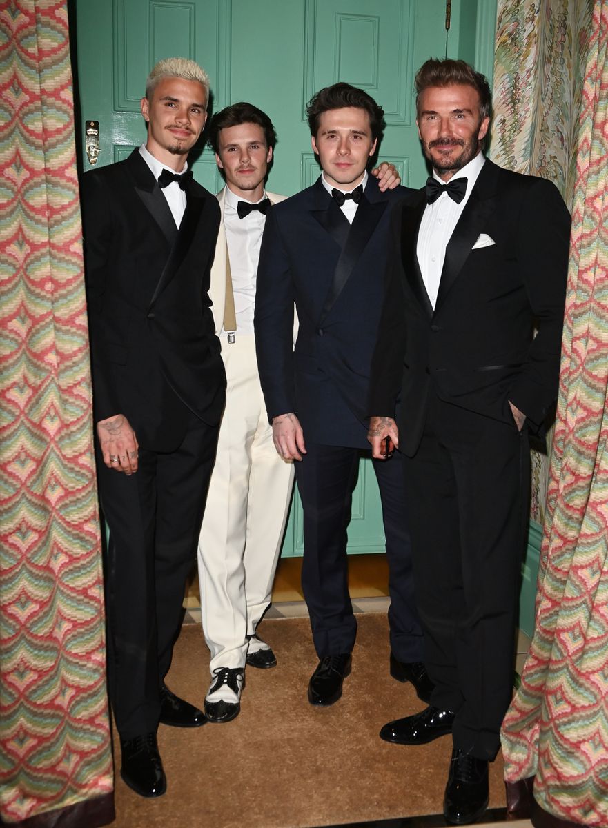 20 April 2024...Victoria Beckham's 50th Birthday Party held at Oswald's, Mayfair, London. ..Here: David Beckham,Brooklyn Beckham,Romeo Beckham & Cruz Beckham.. (Photo by Justin Goff Photos/Getty Images) 