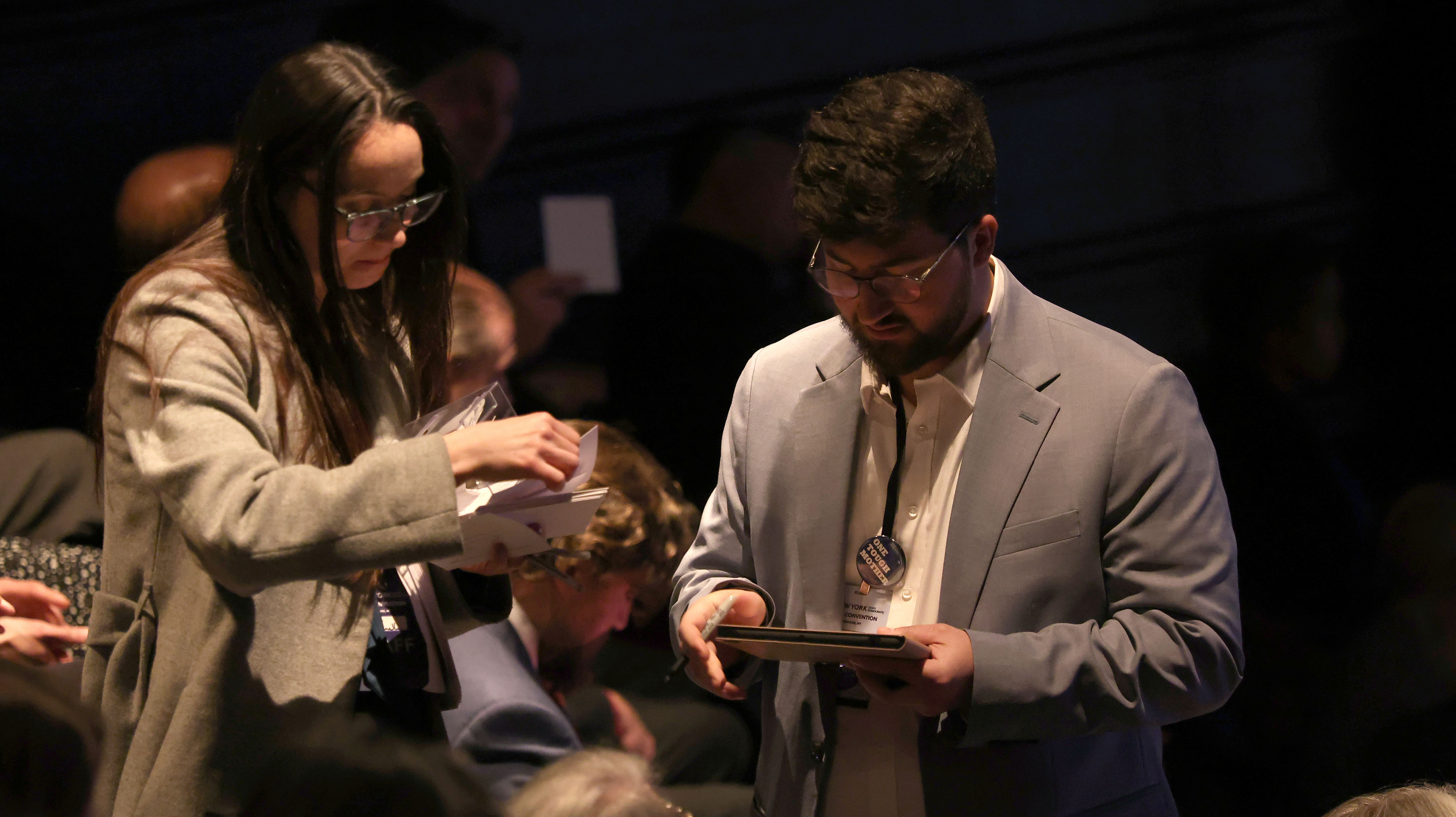 Volunteers help handing out paper ballots . The New York State Democratic Convention was held at the Mulroy Civic Center in Syracuse, New York, Friday February 6, 2026. The Democrats nominated Gov. Kathy Hochul for Governor, Adrienne Adams for Lt Governor, Comptroller Thomas DiNapoli and Letitia Jamesfor for Attorney General.  Dennis. Nett | dnett@syracuse.com