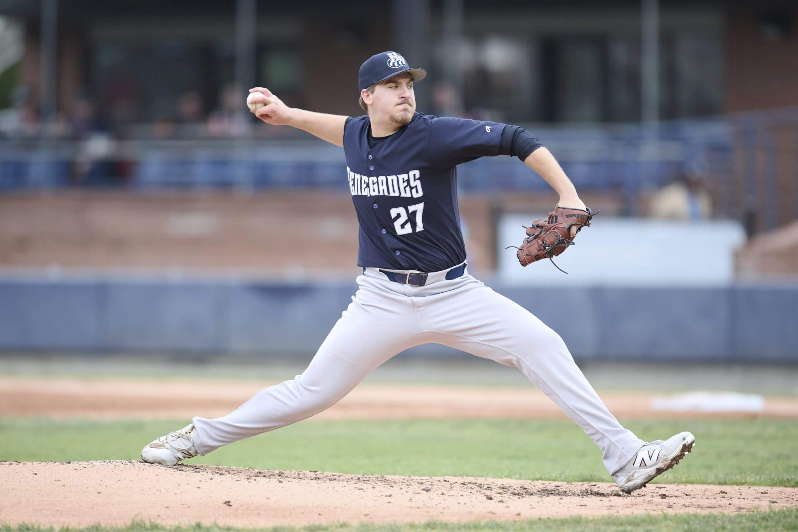 Hudson Valley Renegades starting pitcher Ben Hess (27) delivers a pitch during game one of a double header against the Asheville Tourists at McCormick Field. 