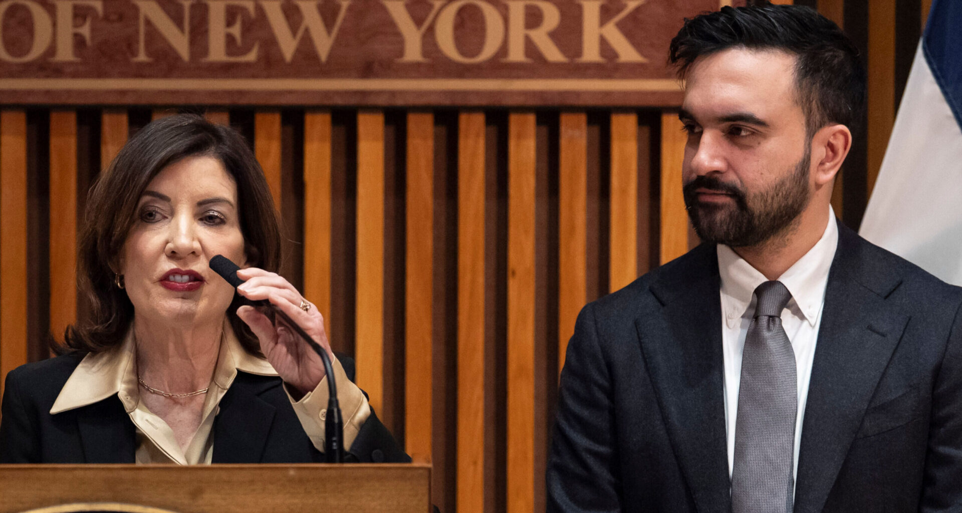 New York Gov. Kathy Hochul speaks during a press conference with New York Mayor Zohran Mamdani, Tuesday, Jan. 6, 2026, in New York. Photo: Yuki Iwamura/AP