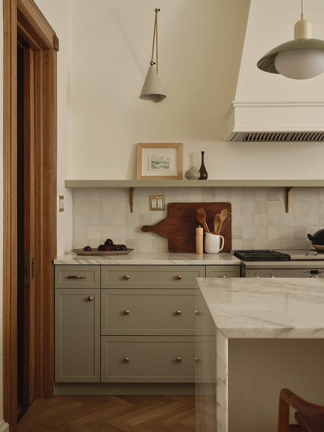 kitchen with warm painted cabinets