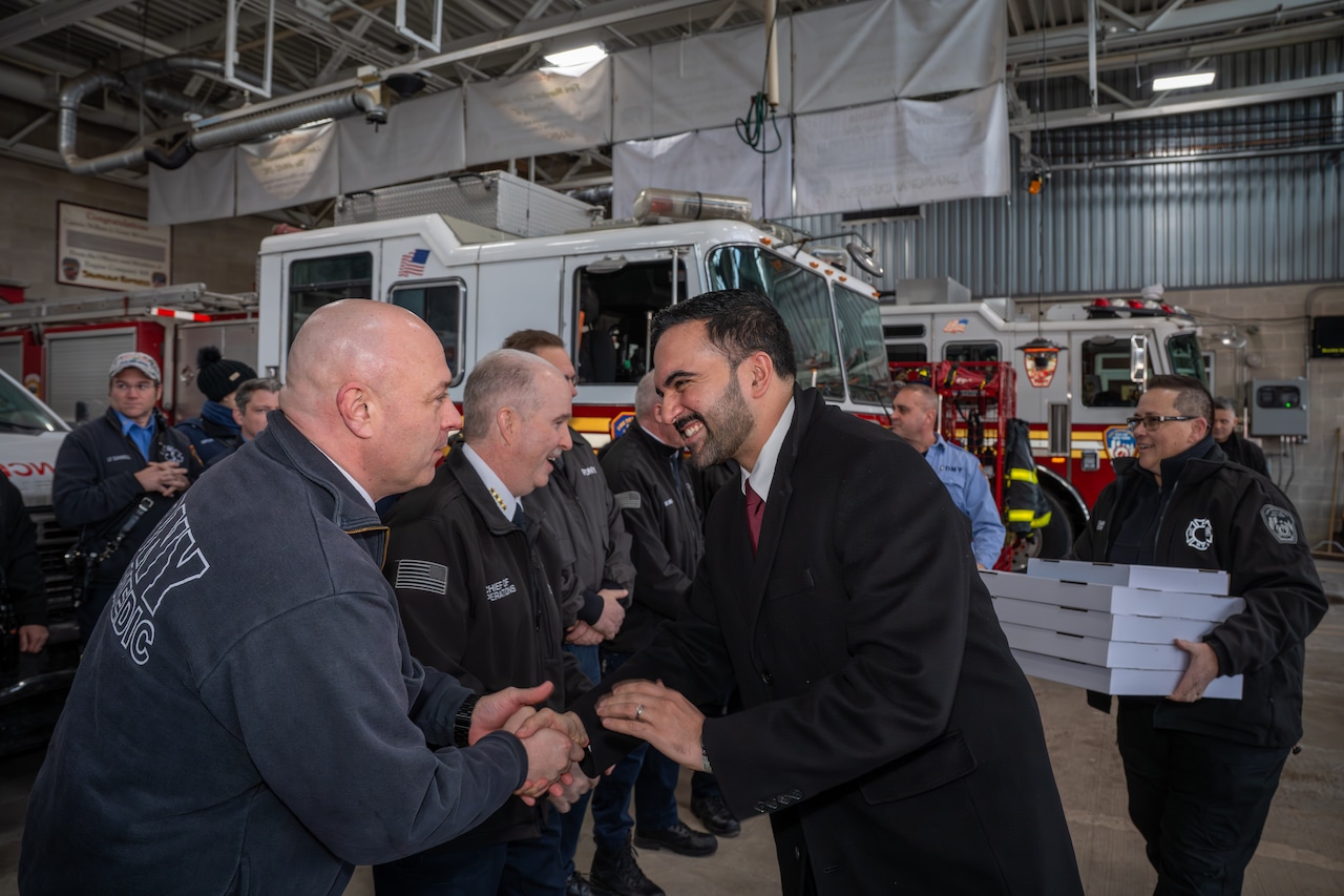 Mayor Zohran Mamdani thanks firefighters and EMS personnel for keeping New Yorkers safe during the cold snap