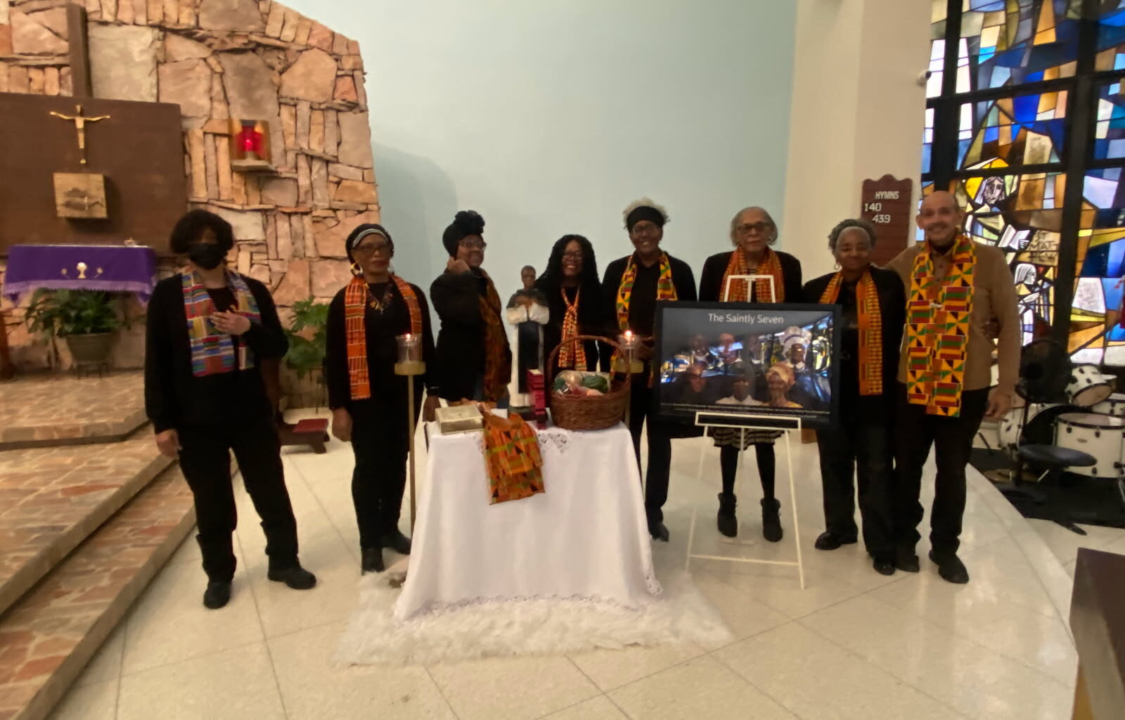 Some of the faithful gathered for a group photo after the Black History Month Mass at Holy Cross Church in the Bronx, Sunday, February 22, 2026.