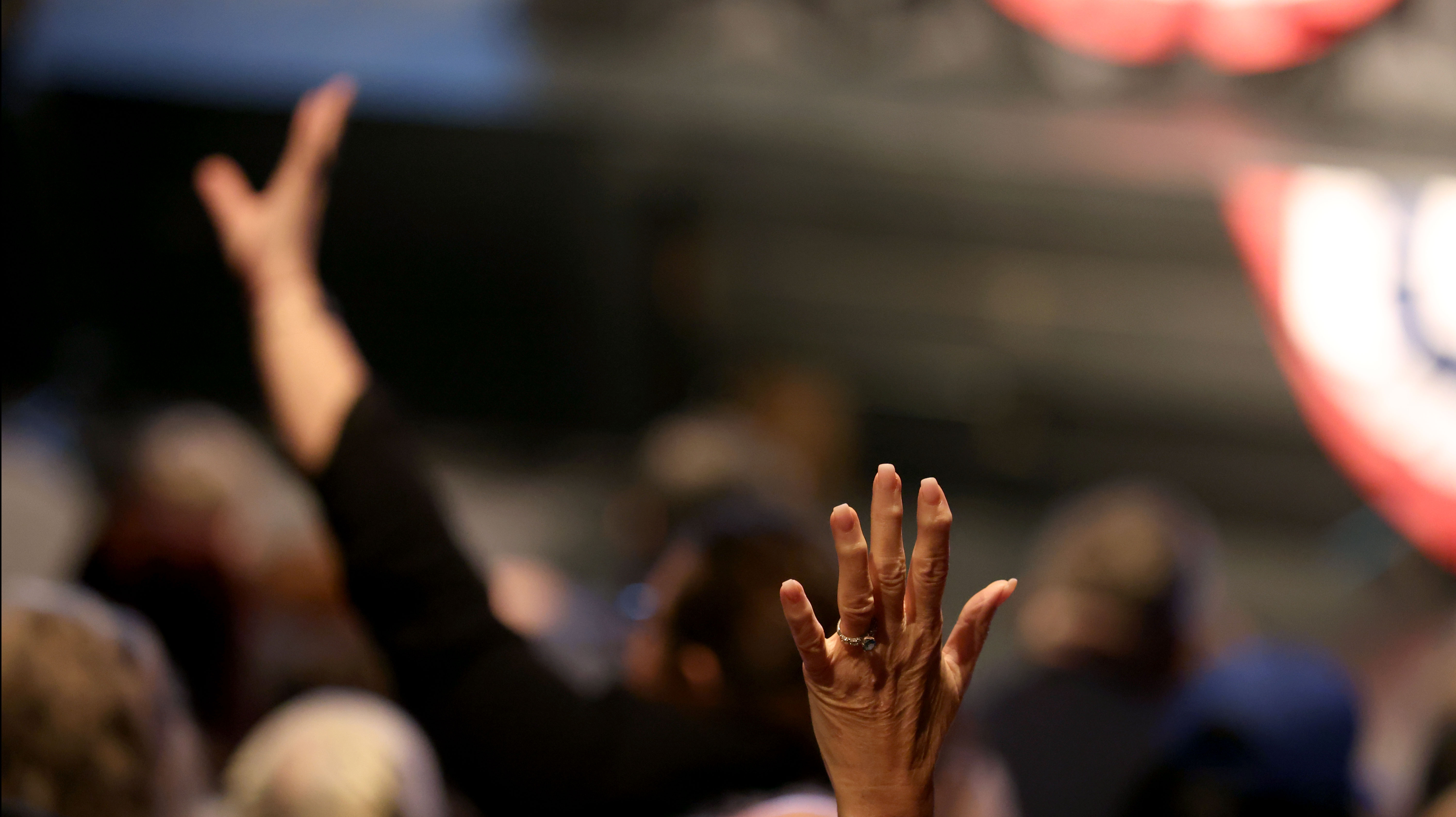 Voters raise their hands for a paper ballot when some of the digital clickers didn’t work. The New York State Democratic Convention was held at the Mulroy Civic Center in Syracuse, New York, Friday February 6, 2026. The Democrats nominated Gov. Kathy Hochul for Governor, Adrienne Adams for Lt Governor, Comptroller Thomas DiNapoli and Letitia Jamesfor for Attorney General.  Dennis. Nett | dnett@syracuse.com
