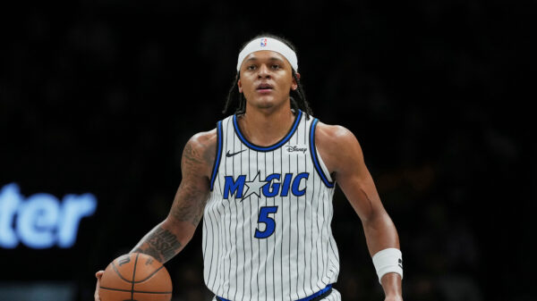 Orlando Magic's Paolo Banchero (5) during the second half of an NBA basketball game against the Brooklyn Nets Wednesday, Jan. 7, 2026, in New York. (AP Photo/Frank Franklin II)