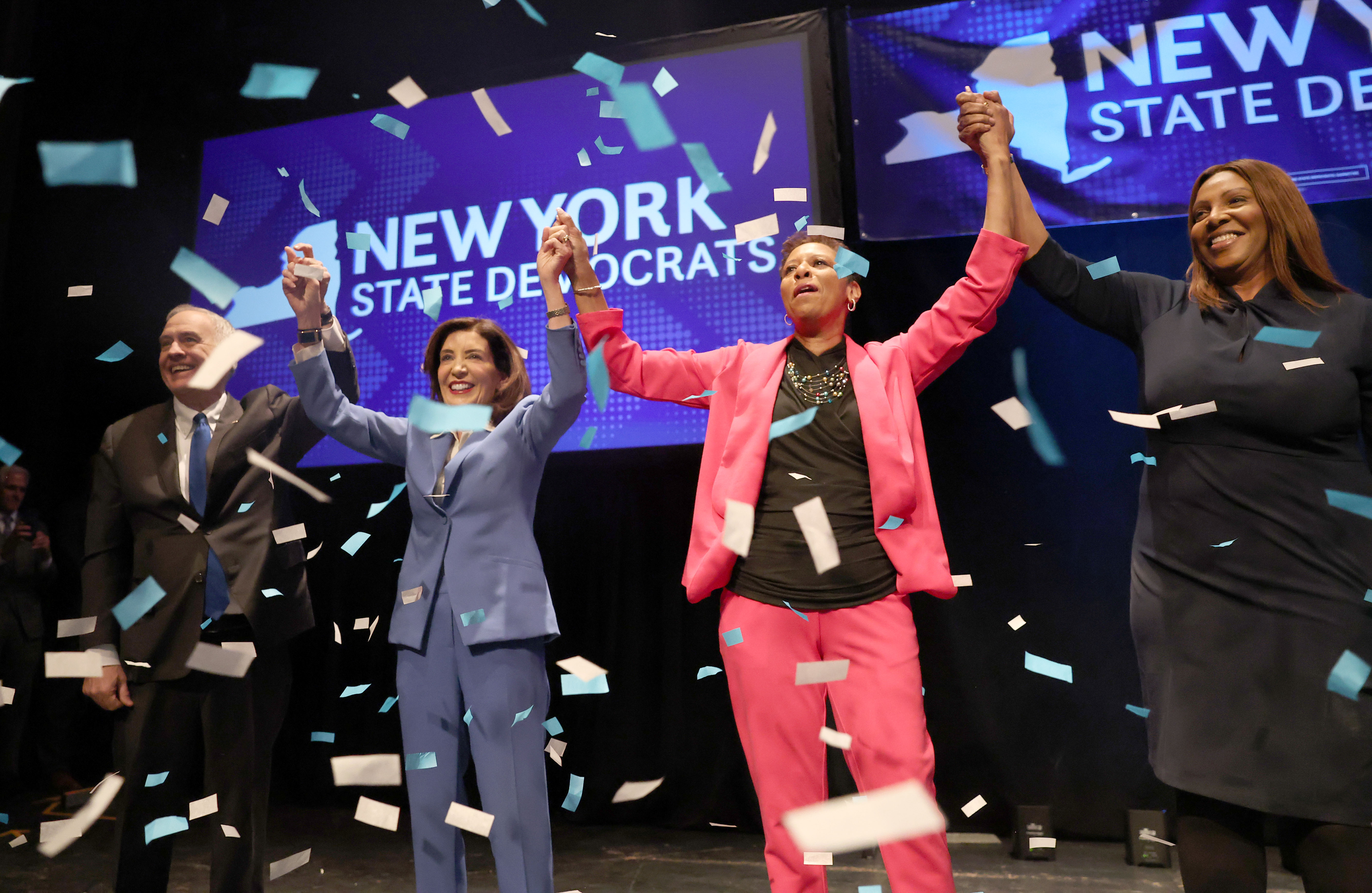 The New York State Democratic Convention was held at the Mulroy Civic Center in Syracuse, New York, Friday February 6, 2026. The Democrats nominated Gov. Kathy Hochul for Governor, Adrienne Adams for Lt Governor, Comptroller Thomas DiNapoli and Letitia Jamesfor for Attorney General.  Dennis. Nett | dnett@syracuse.com