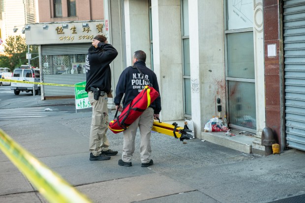 Randy Santos was taken into custody after he allegedly bludgeoned four homeless men to death as they slept in Lower Manhattan on Saturday, Oct. 5, 2019, including at this location outside 2 Bowery St.. A fifth victim was taken to New York Downtown Hospital in critical condition. (Theodore Parisienne for New York Daily News)