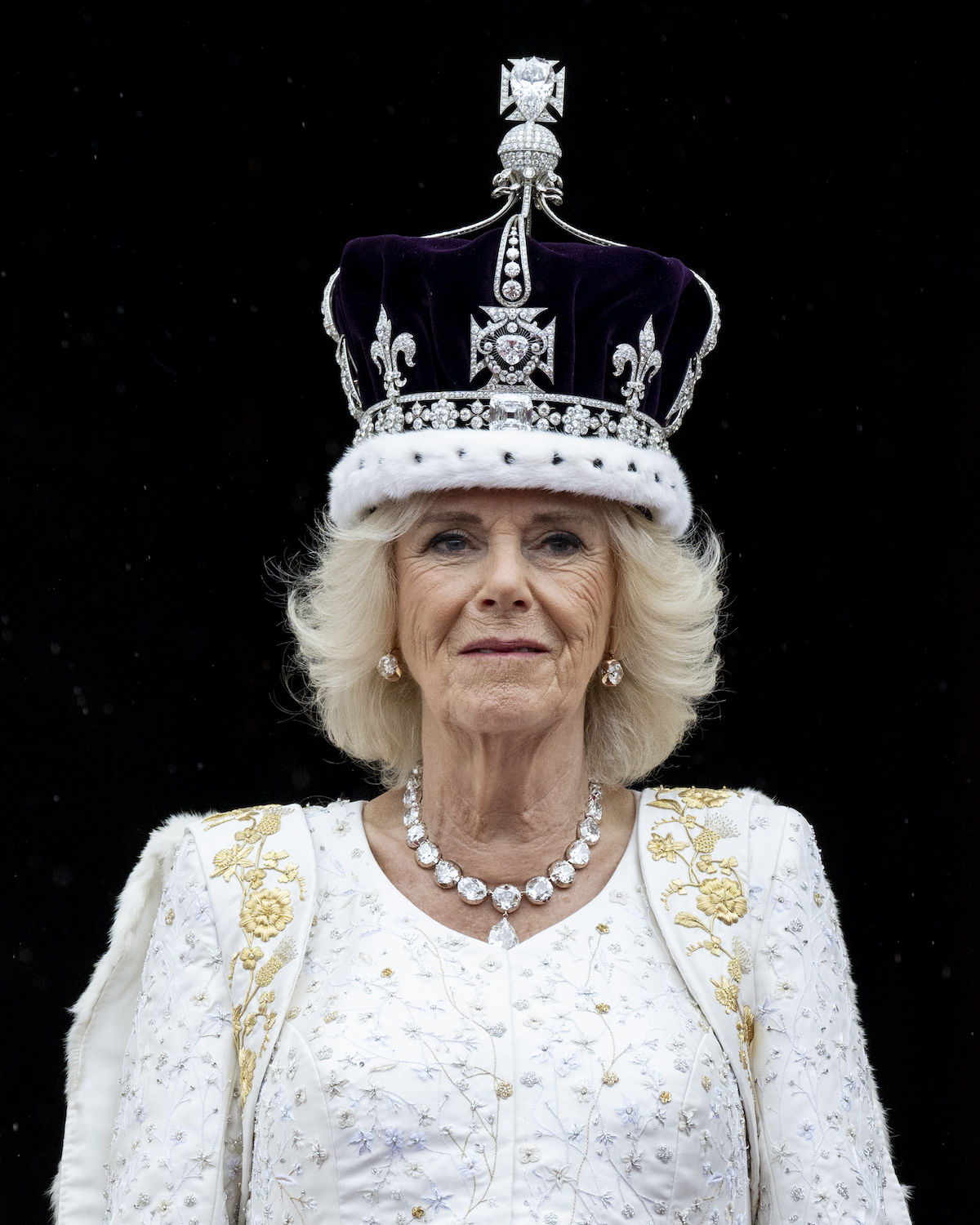 Queen Camilla wears the Cullinan III, the Cullinan IV, and the Cullinan V in Queen Mary's Crown at the coronation of King Charles III on May 6, 2023. (Getty Images)