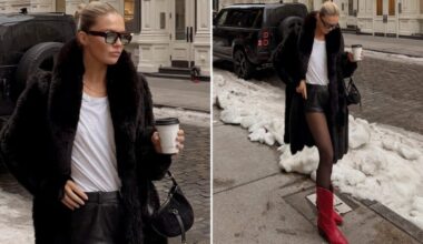 Model Ellie Thumann Hits the Streets of Manhattan Rocking Statement Red Boots – Globe Magazine