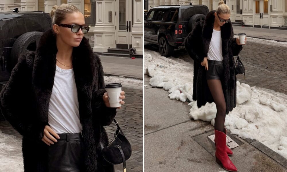 Model Ellie Thumann Hits the Streets of Manhattan Rocking Statement Red Boots – Globe Magazine