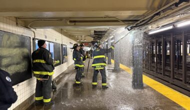Midday Pipe Burst Floods Downtown C Platform at 50th Street