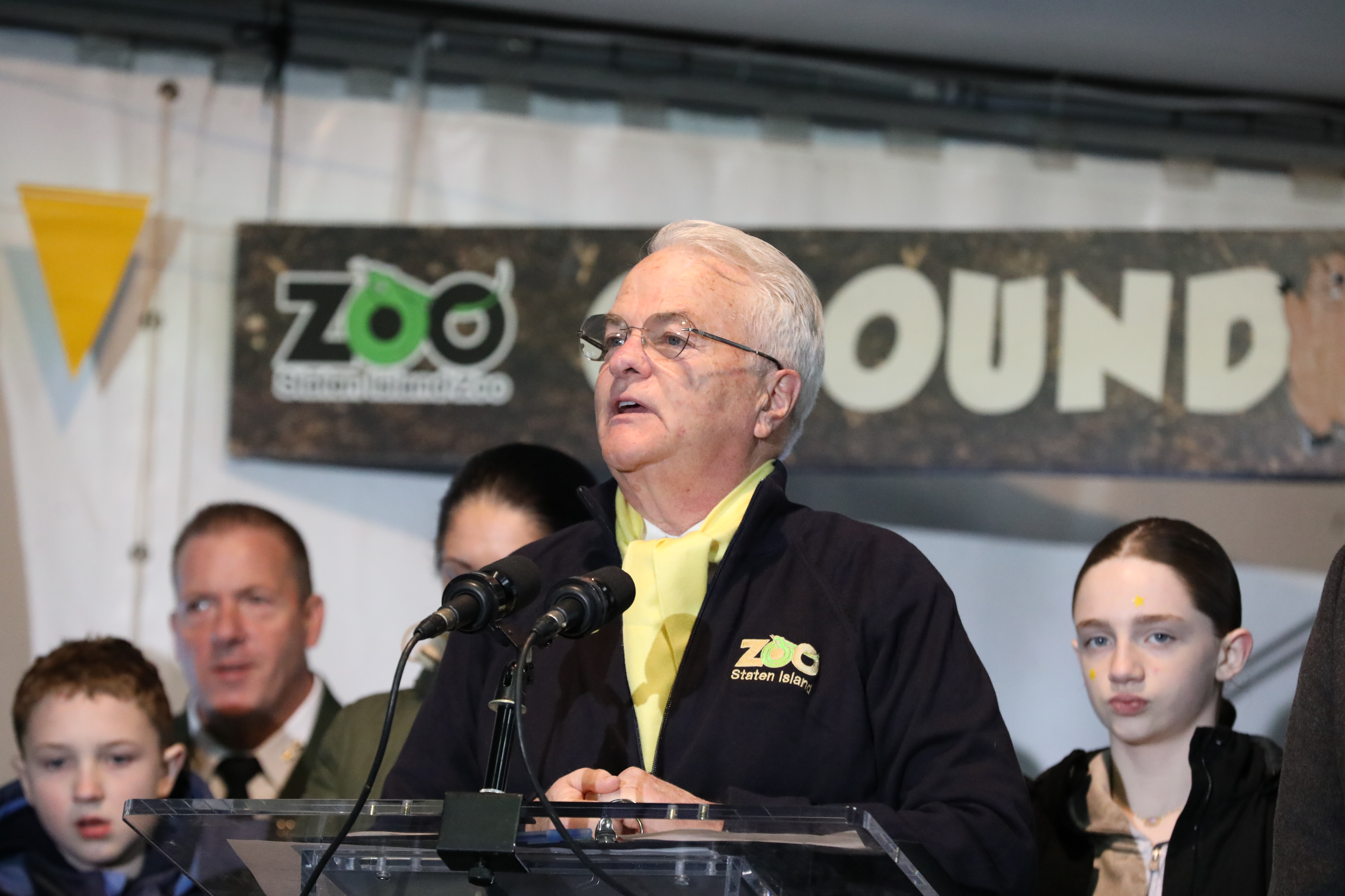 DA Michael McMahon is the M.C. at the 2026 Groundhog Day event at the Staten Island Zoo with local elected officials and zoo staff and members of the Susan Wagner Weather Club. He predicted six more weeks of winter.(Advance/SILive.com | Jan Somma-Hammel)