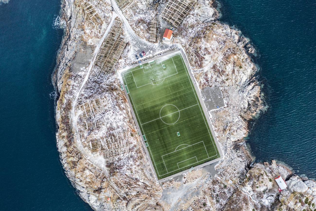 aerial view of soccer field