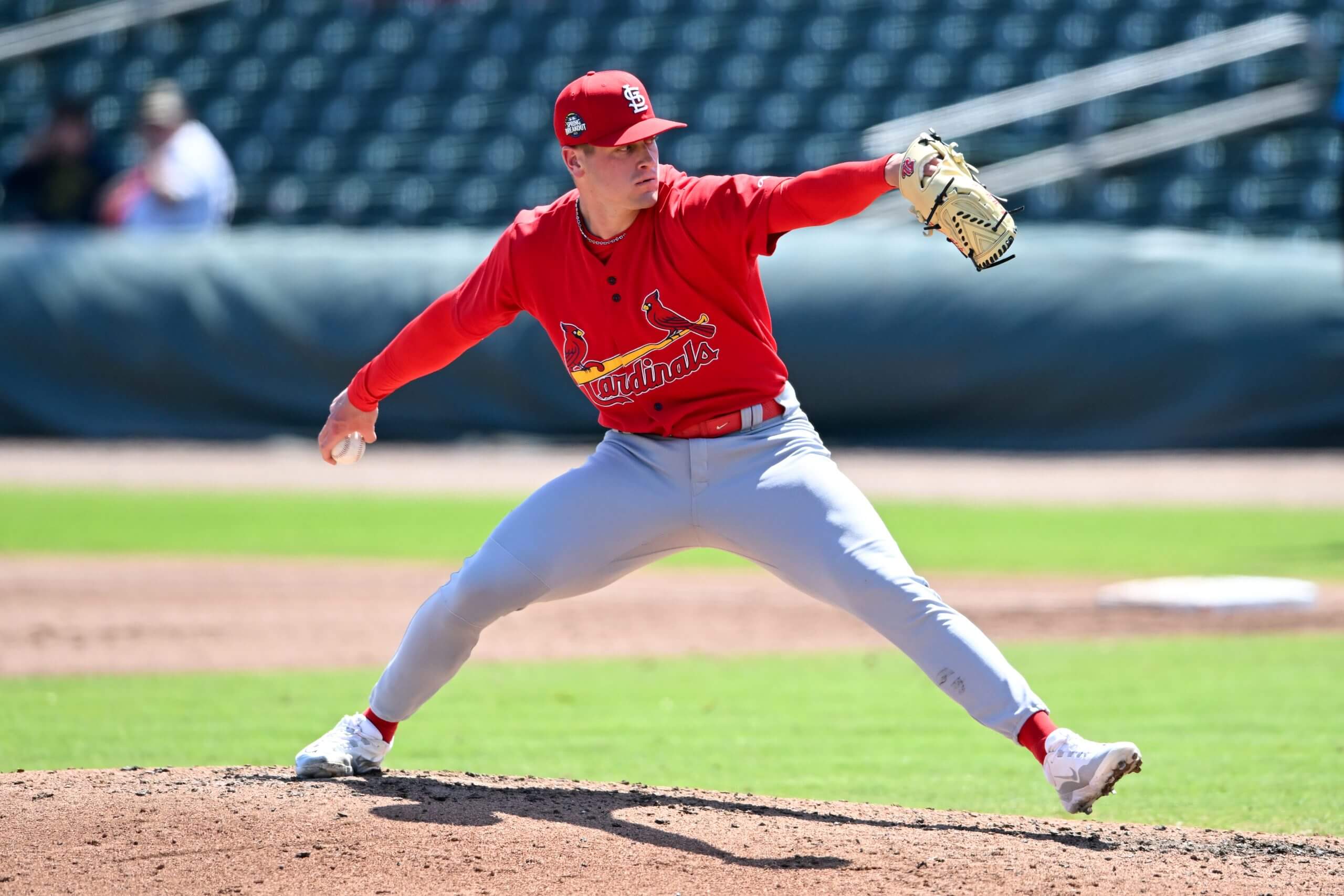 Cade Winquest #63 of the St. Louis Cardinals throws a pitch during the fourth inning of a spring training Spring Breakout game against the Miami Marlins at Roger Dean Chevrolet Stadium on March 14, 2025 in Jupiter, Florida. 