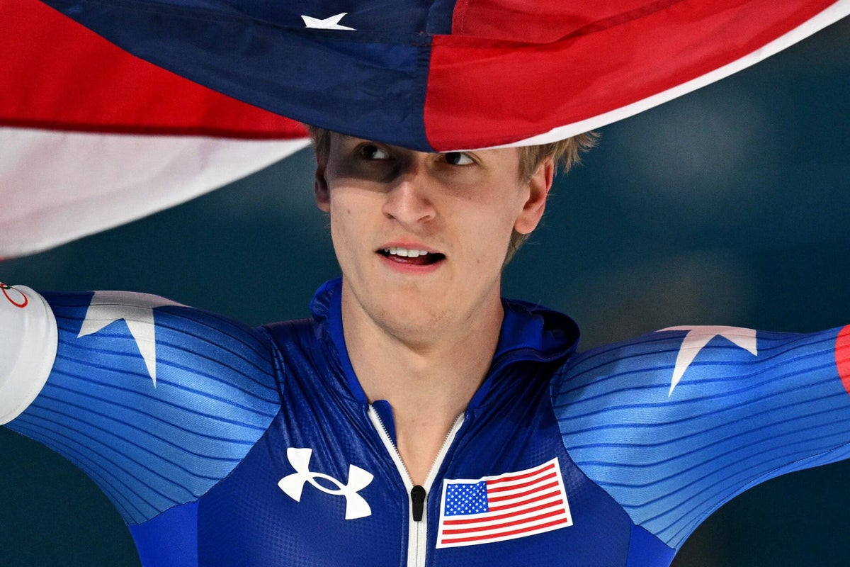 Jordan Stolz wins gold in men’s 500-meter speedskating with another Olympic record