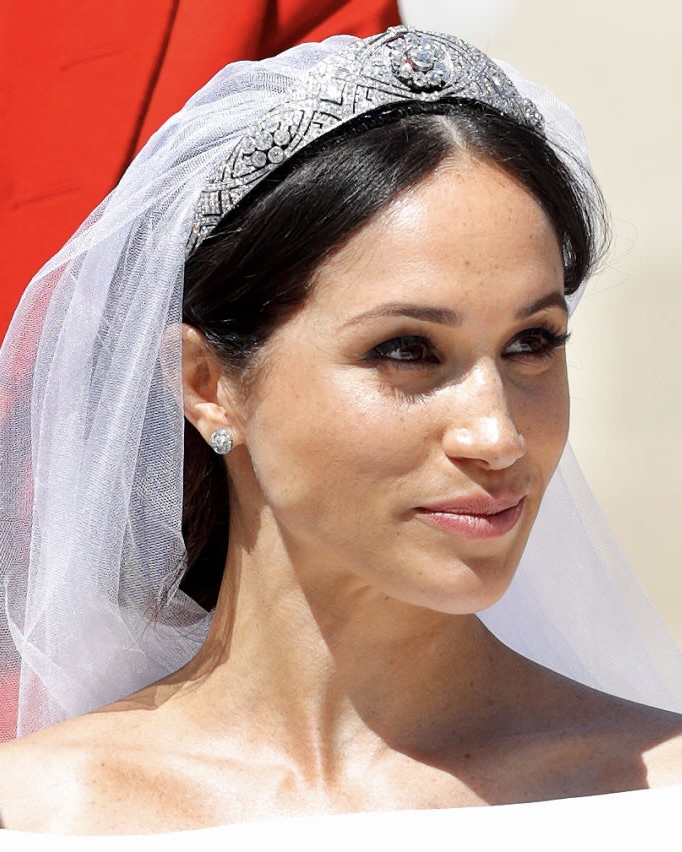 Meghan, Duchess of Sussex, wore Queen Mary's Diamond Bandeau Tiara during her wedding at St George's Chapel, Windsor Castle on May 19, 2018, in Windsor, England