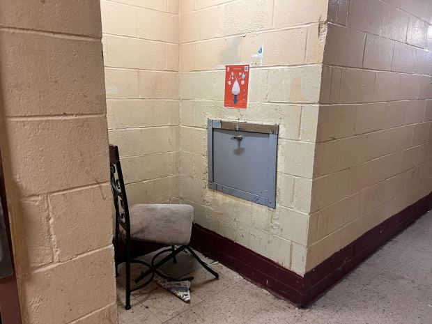 The trash chute on the second floor of 330 Bushwick Ave.