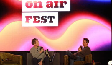 Josh Meyers, left, and Seth Meyers, right, hold a live recording of “Family Trips with the Meyers Brothers” at the Arlo Hotel during On Air Fest on Thursday, Feb. 26, 2026. Photo: Owen Lavine/Brooklyn Eagle