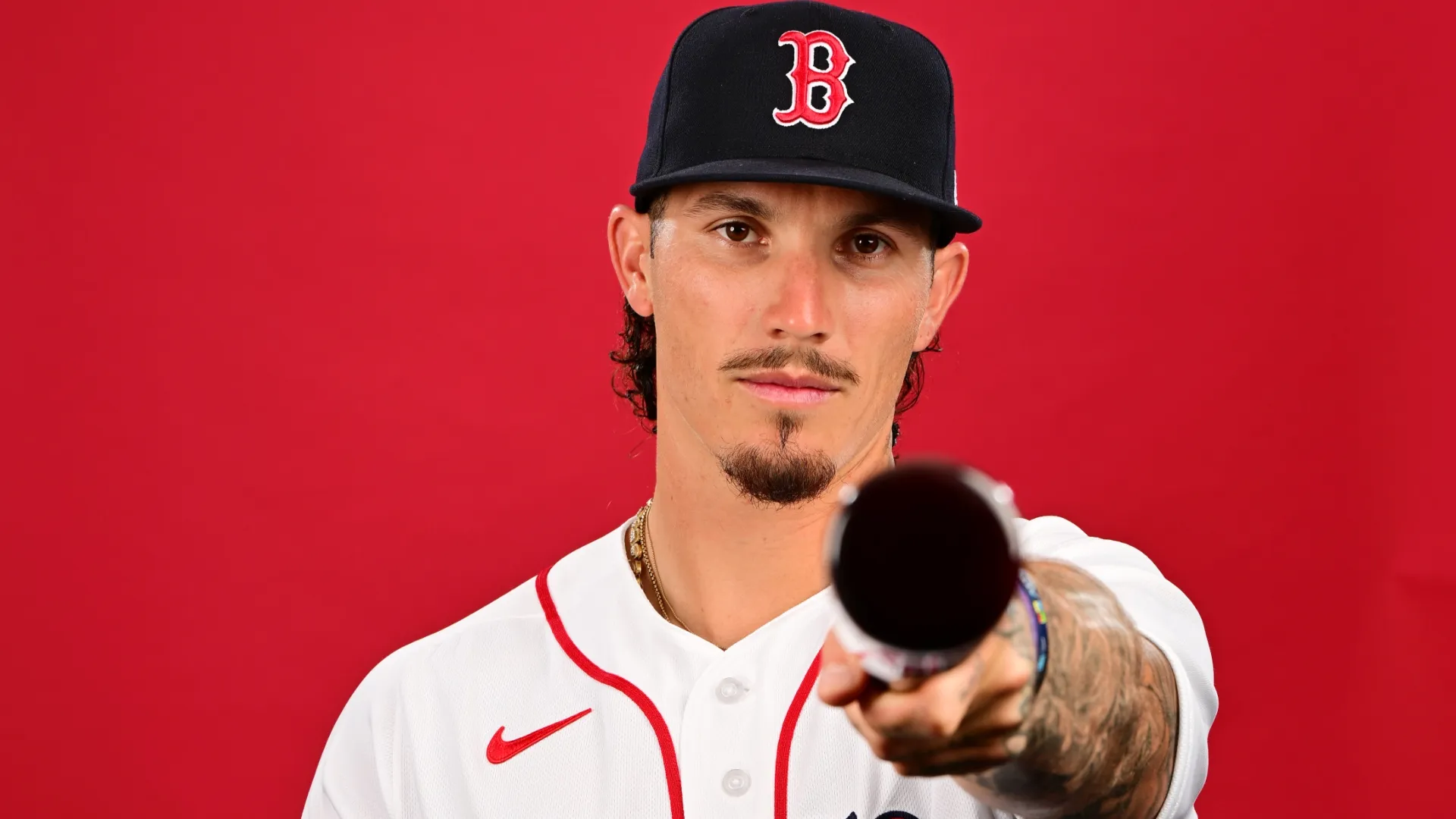 Jarren Duran #16 of the Red Sox poses for a picture during the Photo Day. Julio Aguilar/Getty Images