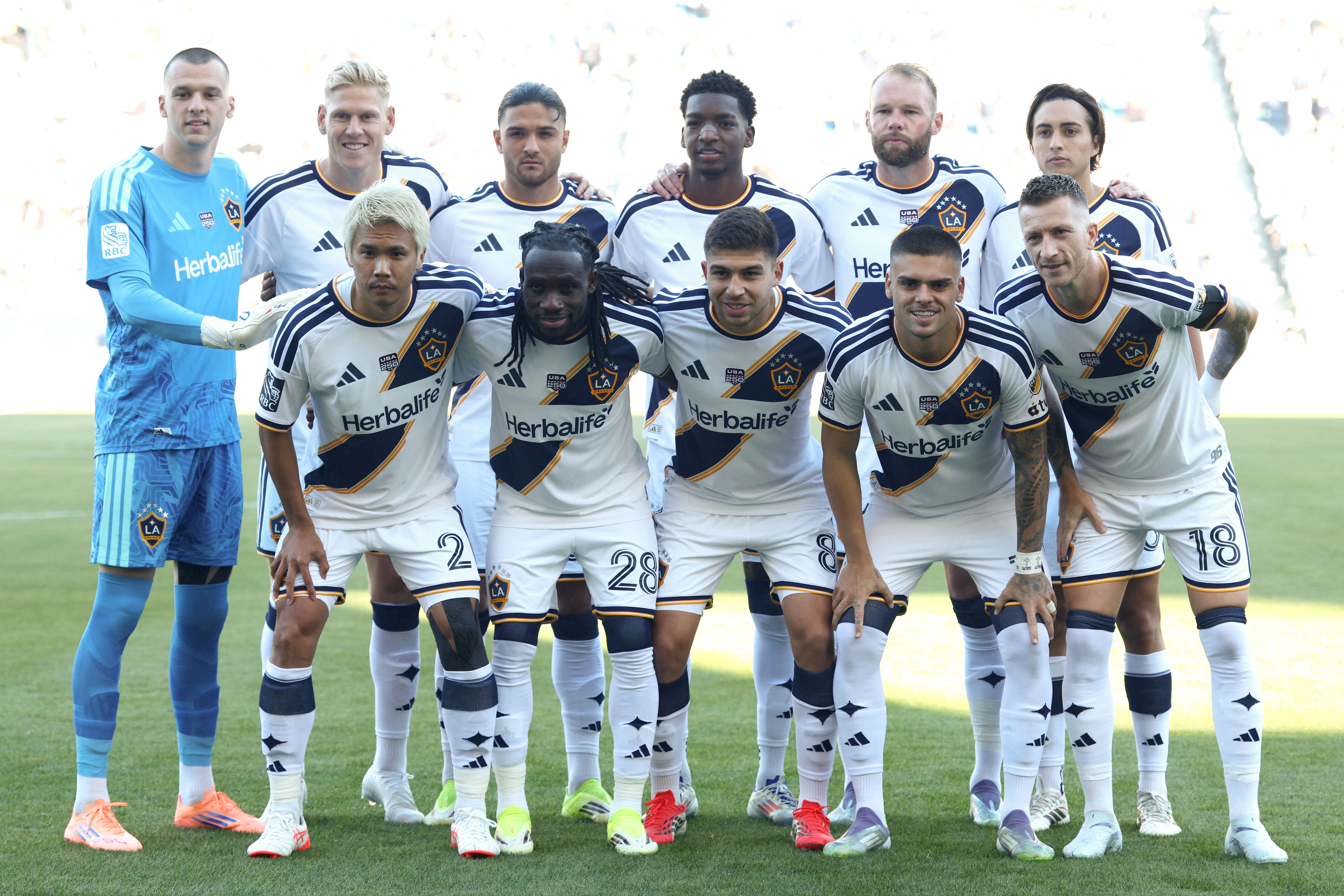 Galaxy starting eleven pose for a portrait before the start...