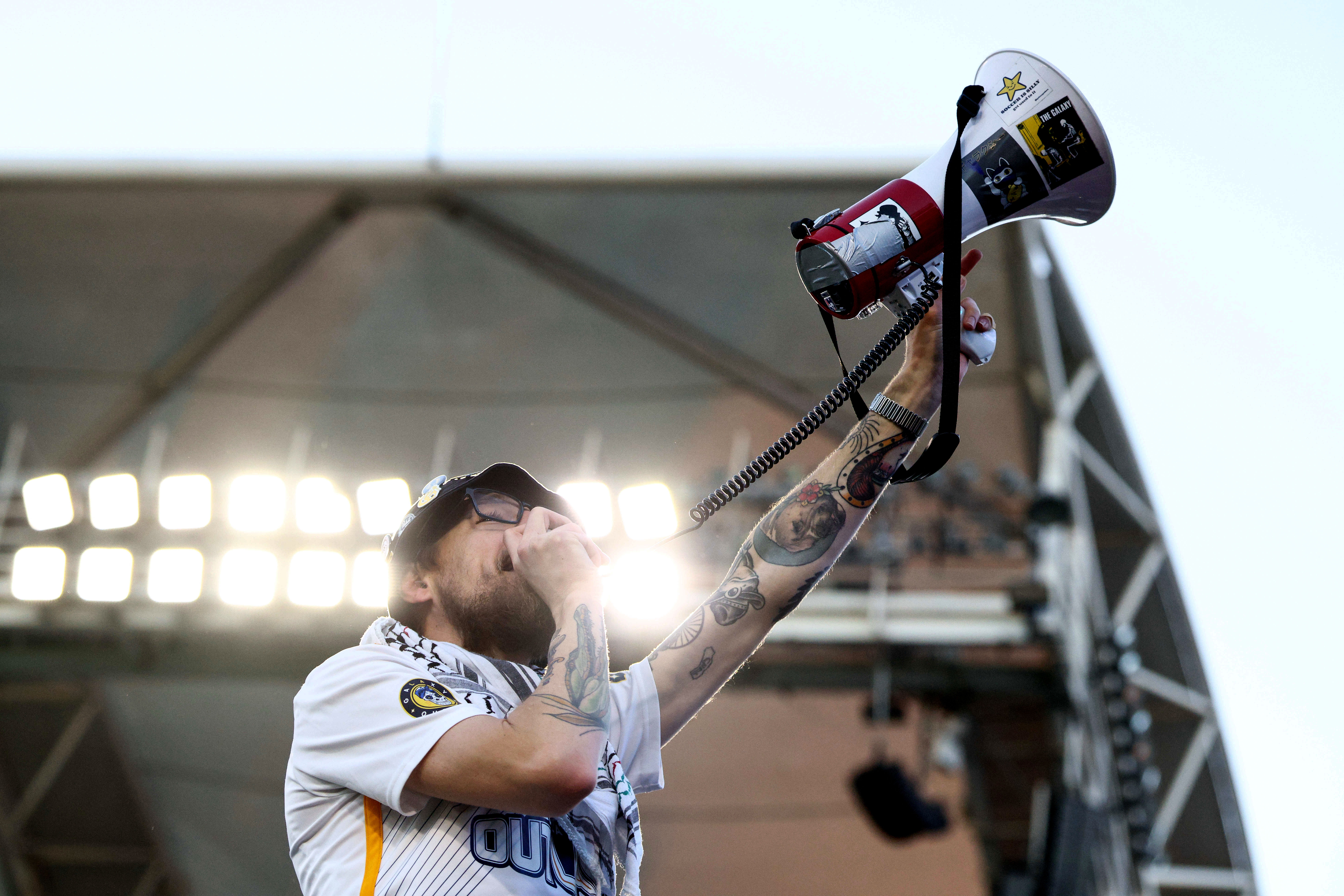 Galaxy supporter cheers during the second half of their season...