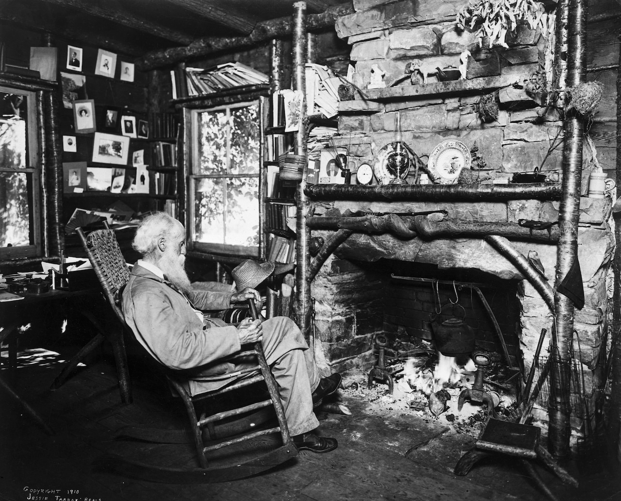 John Burroughs Seated At Fireplace