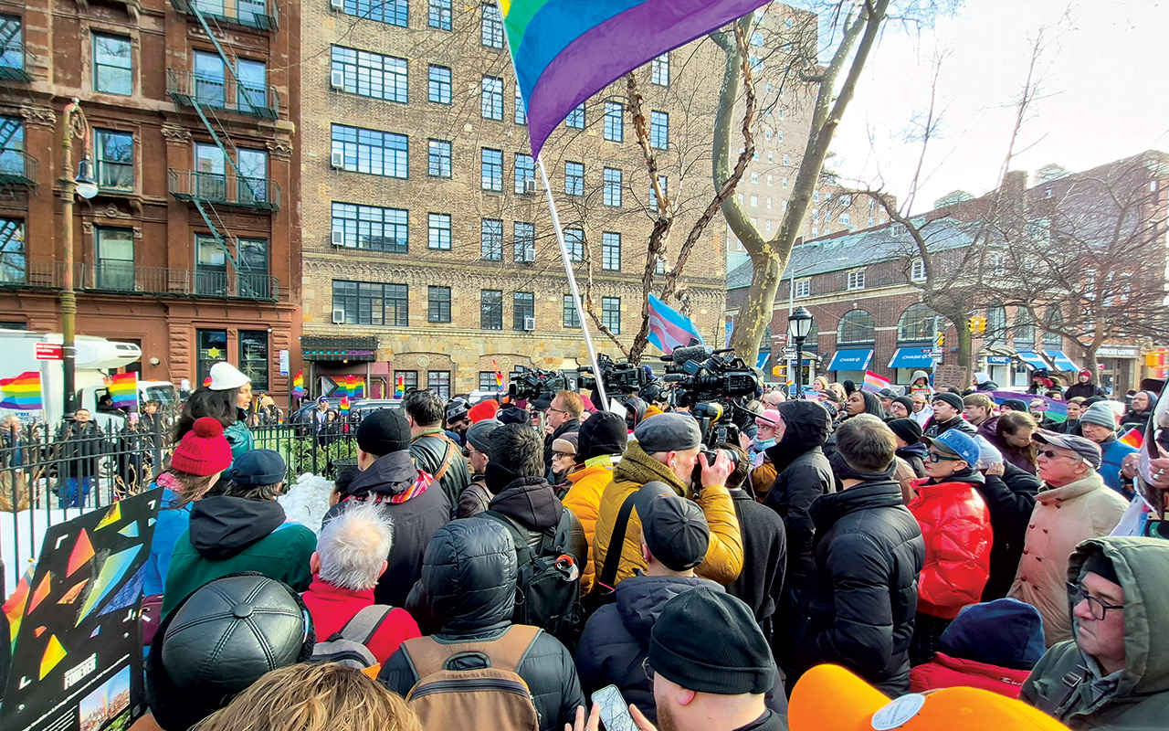 Protest Feb. 10 at Stonewall National Monument in NYC.