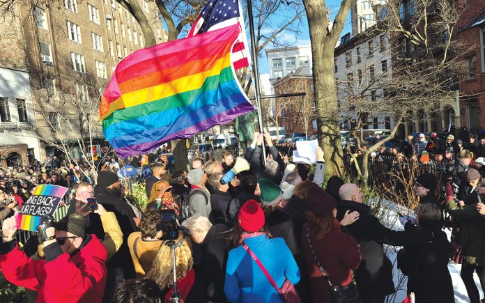 Protest on Feb. 10 in New York City at the National Stonewall Site