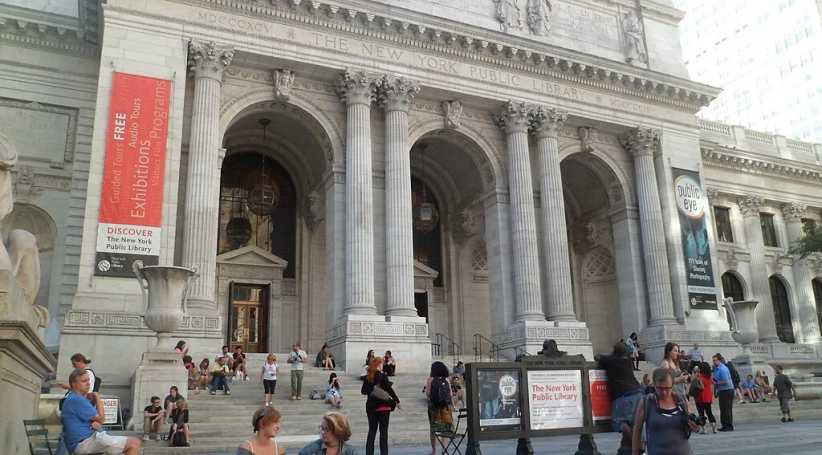 The front steps of the New York Public Library on Fifth Avenue in Manhattan