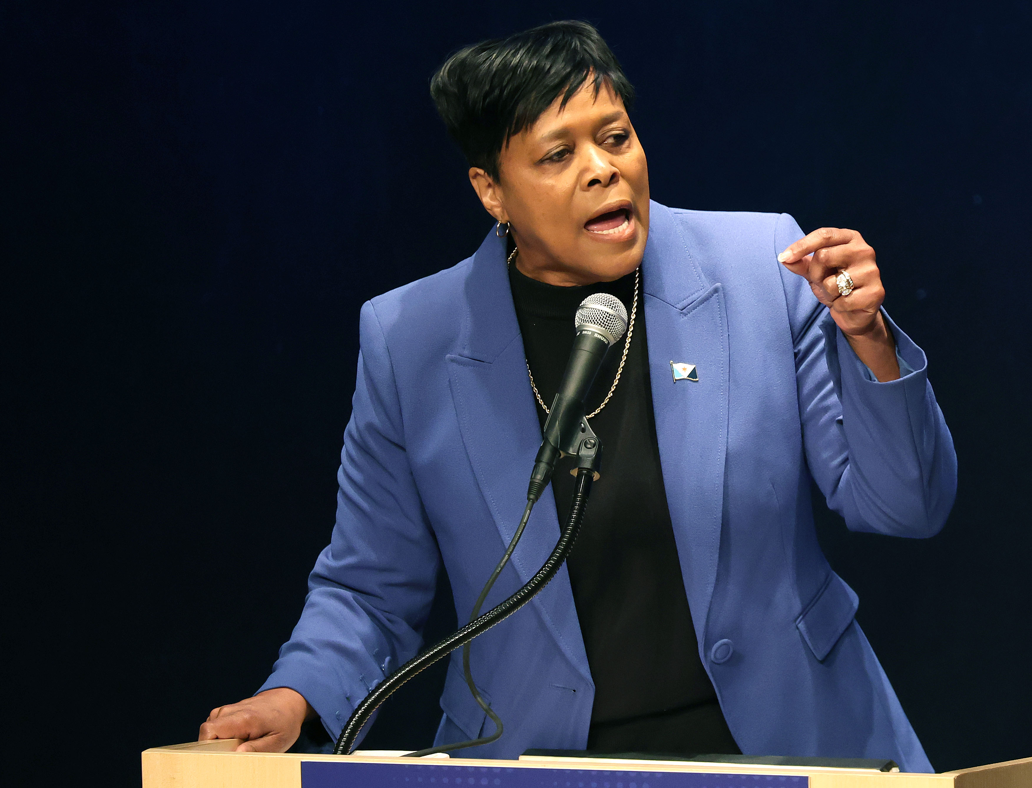 Syracuse mayor Sharon Owens opens up the The New York State Democratic Convention  held at the Mulroy Civic Center in Syracuse, New York, Friday February 6, 2026. The Democrats nominated Gov. Kathy Hochul for Governor, Adrienne Adams for Lt Governor, Comptroller Thomas DiNapoli and Letitia James for for Attorney General.  Dennis. Nett | dnett@syracuse.com