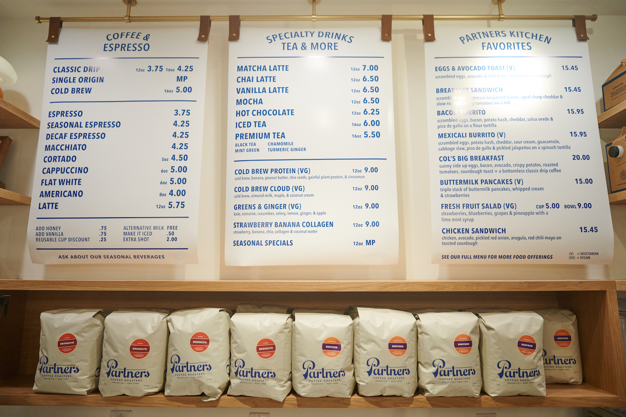 Partners Coffee Bedford Brooklyn menu