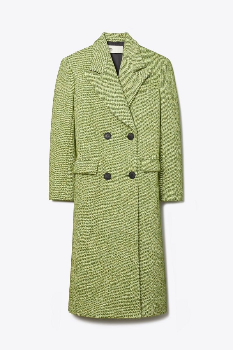 Oversized Twill Coat in Green, Size Xs