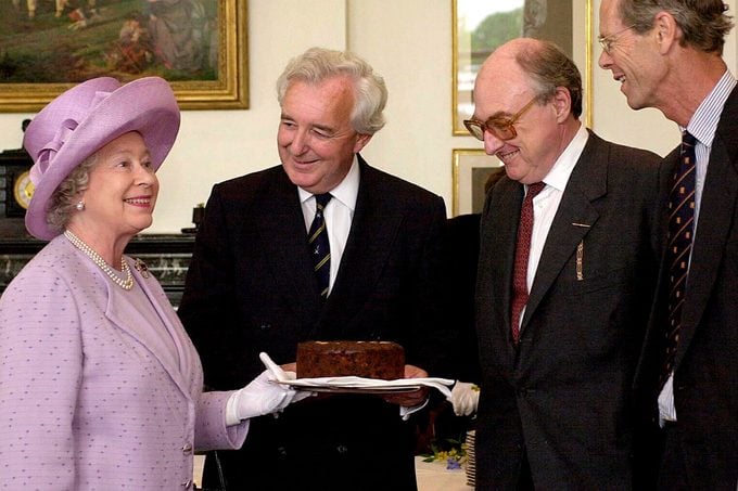 The Queen Presenting A Dundee Cake To Members Of Radio Four's Test Match Special Commentary Team 