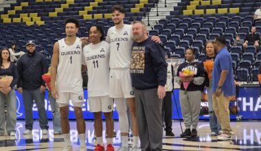 Queens honors standard-bearing seniors, achieves program history in Saturday victory