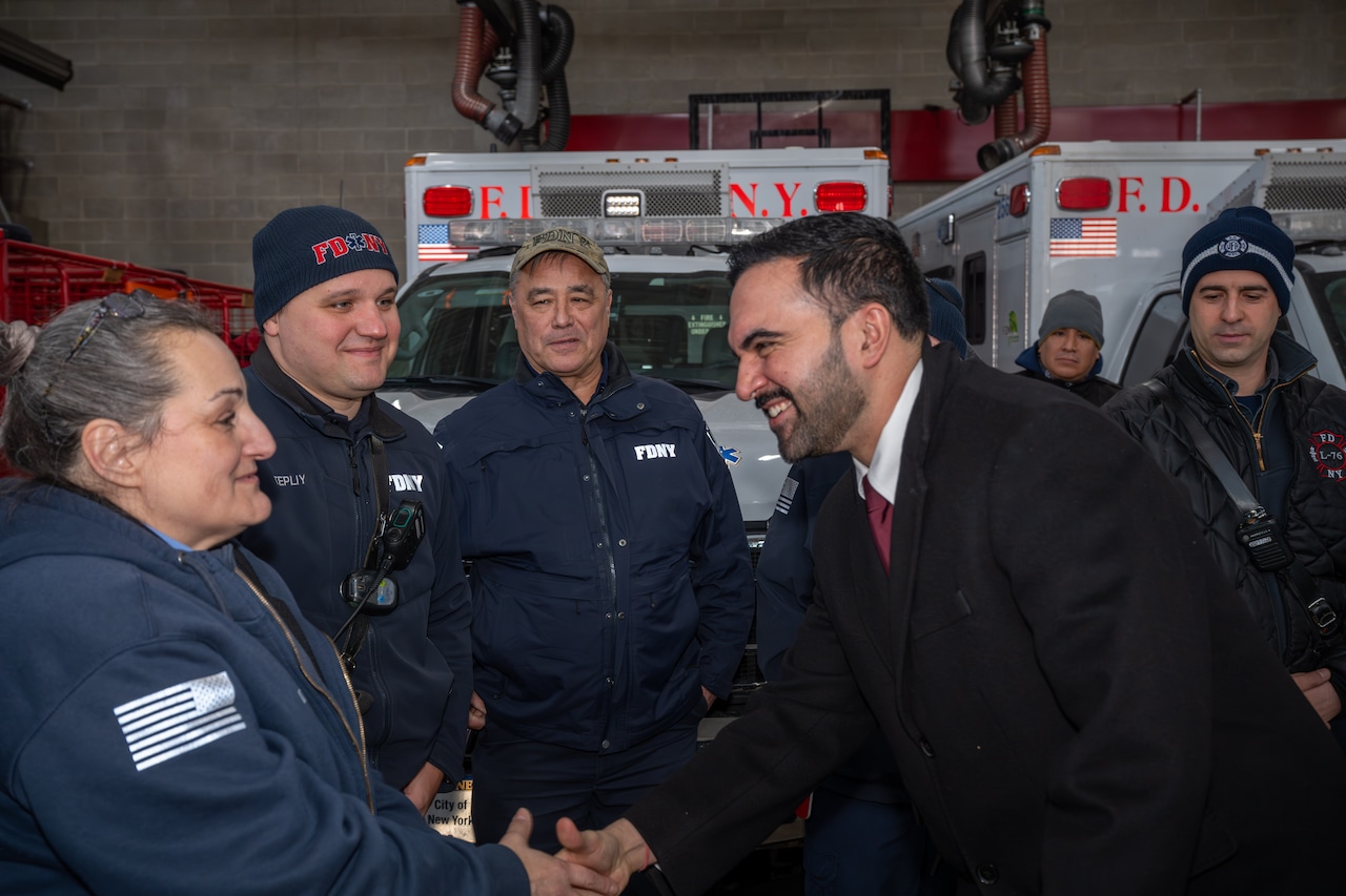 Mayor Zohran Mamdani thanks firefighters and EMS personnel for keeping New Yorkers safe during the cold snap