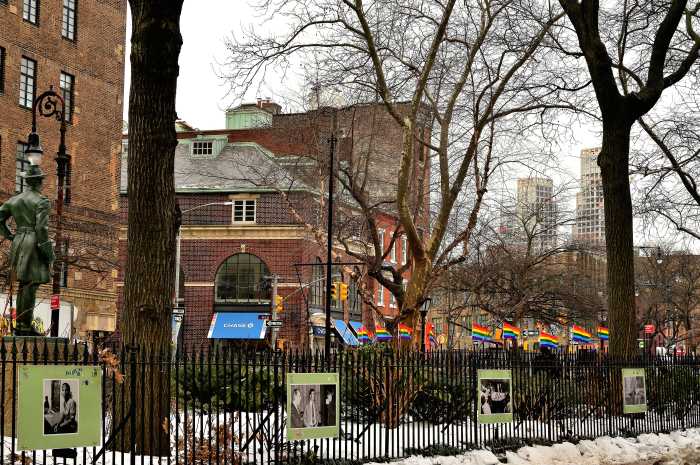 The bare flagpole at the Stonewall National Monument is seen on Feb. 10 after the Trump administration removed a Rainbow Flag.