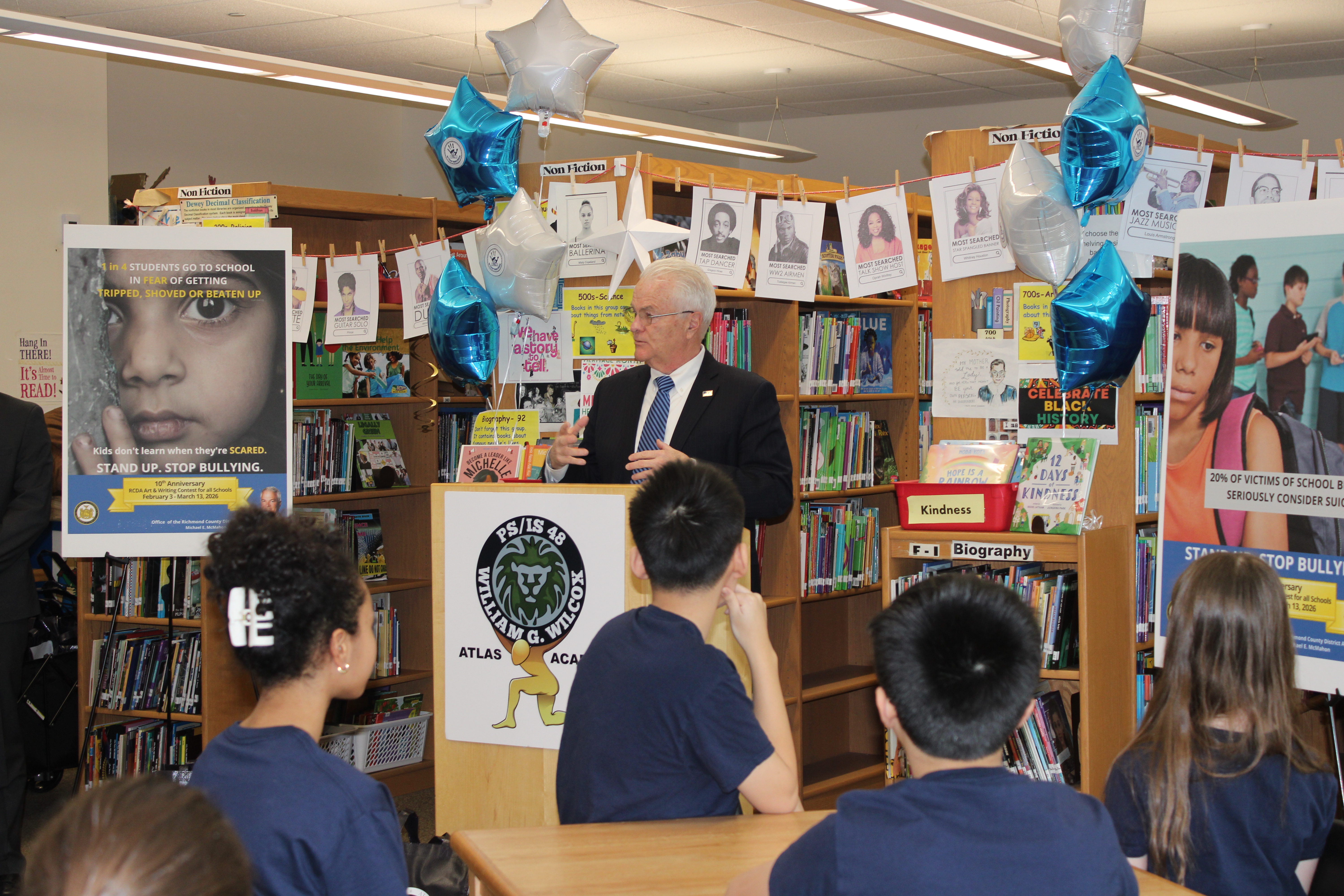William G. Wilcox (PS/I.S. 48) in Concord hosted the kickoff event for the tenth annual campaign, where District Attorney Michael E. McMahon emphasized how childhood bullying can lead to criminal conduct in adulthood.