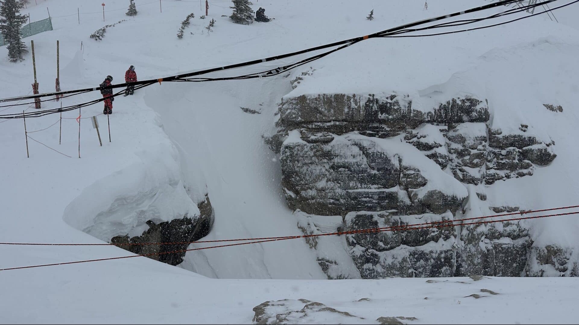 Snow dumping into Corbet's Couloir on Wednesday, February 11th.