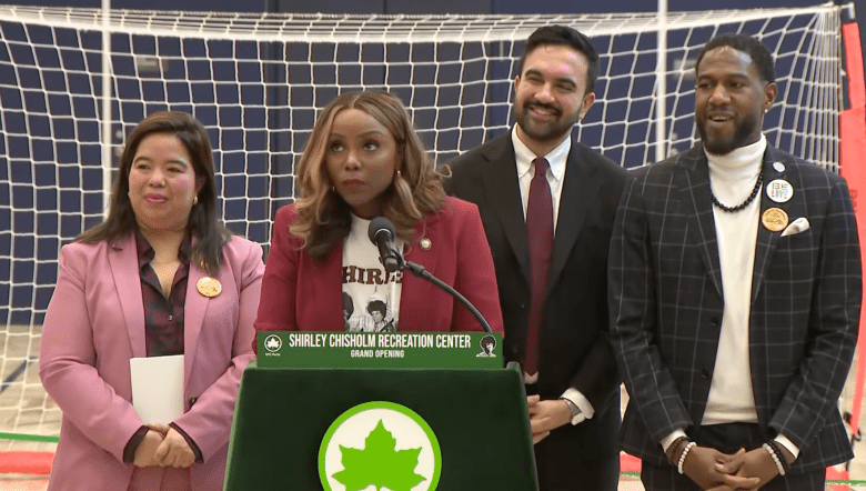 Council Member Farah N. Louis speaks at the opening ceremony of the Shirley Chisholm Recreation Center on February 9, 2026. Screengrab from a video courtesy of City Hall.