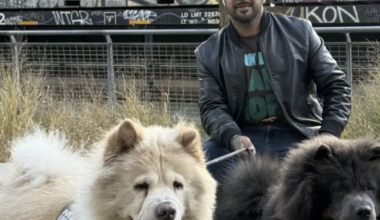 Jonas Silva with his two dogs at Bankside Park. Photo by Carol Chen