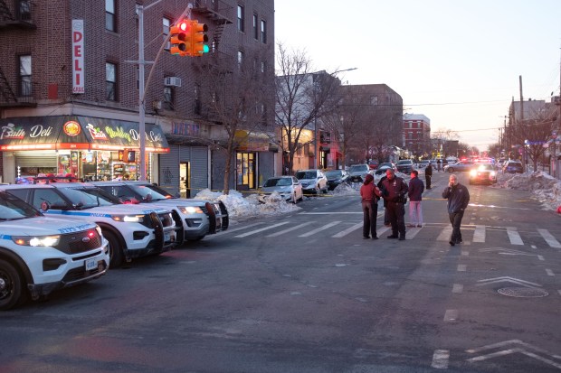 The NYPD Highway Patrol investigates after a pedestrian was struck by a vehicle on Bath Ave. near 23rd Ave. in Brooklyn, New York, on Thursday, Feb. 5, 2026. (Gardiner Anderson / New York Daily News)