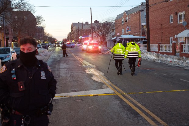 The NYPD Highway Patrol investigates after a pedestrian was struck by a vehicle on Bath Ave. near 23rd Ave. in Brooklyn, New York, on Thursday, Feb. 5, 2026. (Gardiner Anderson / New York Daily News)