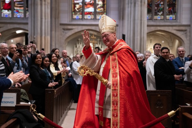Cardinal Timothy Dolan is pictured at St. Patricks Cathedral during mass Friday, Feb. 6, 2026 in Manhattan, New York. (Barry Williams/ New York Daily News)